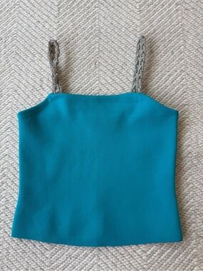 House of Harlow 1960 Teal Camisole with Sparkly Crystal Jewel Straps sz S
